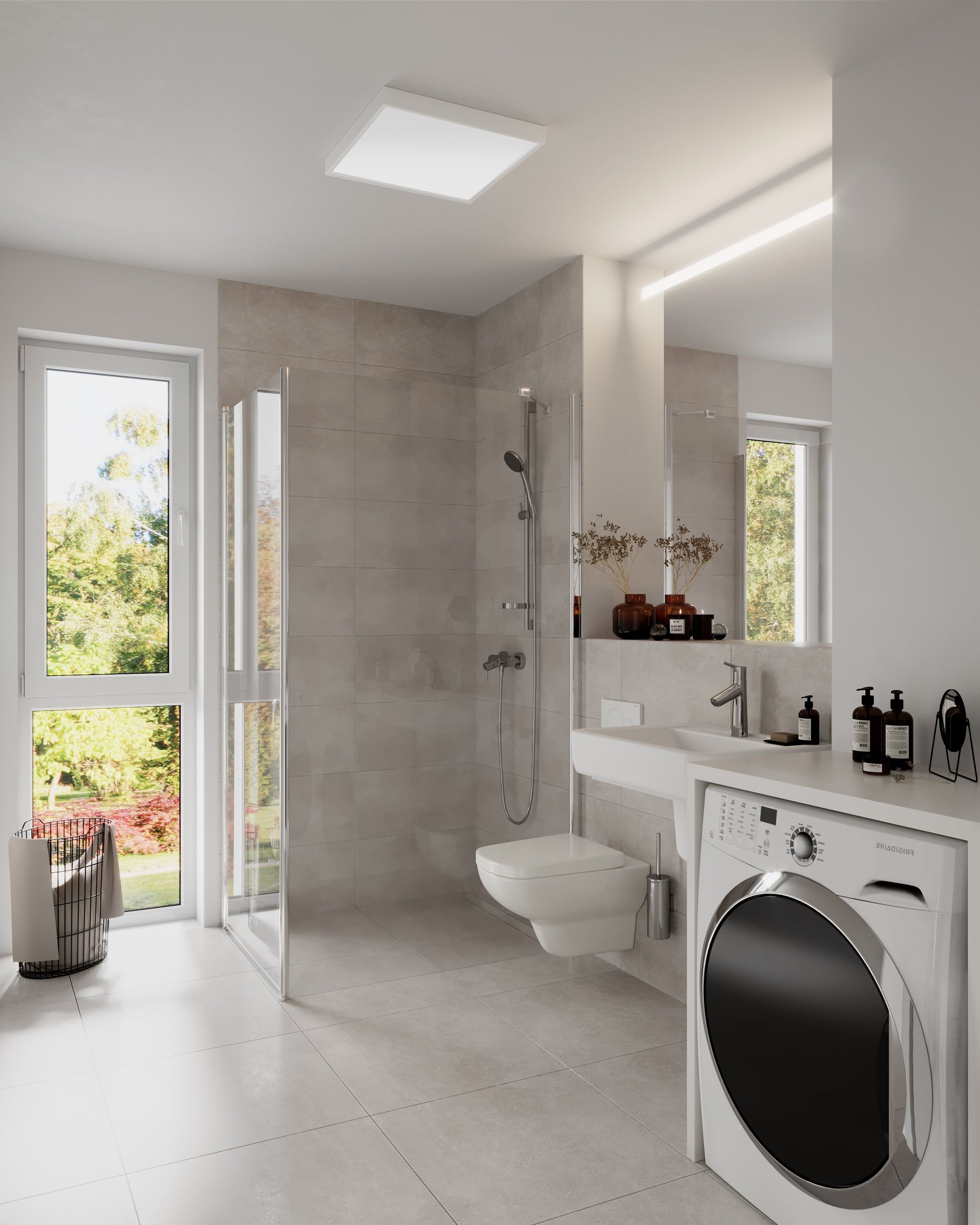 3D Vsualization of bathroom shower and washing machine in Grothwisch Hamburg, Germany