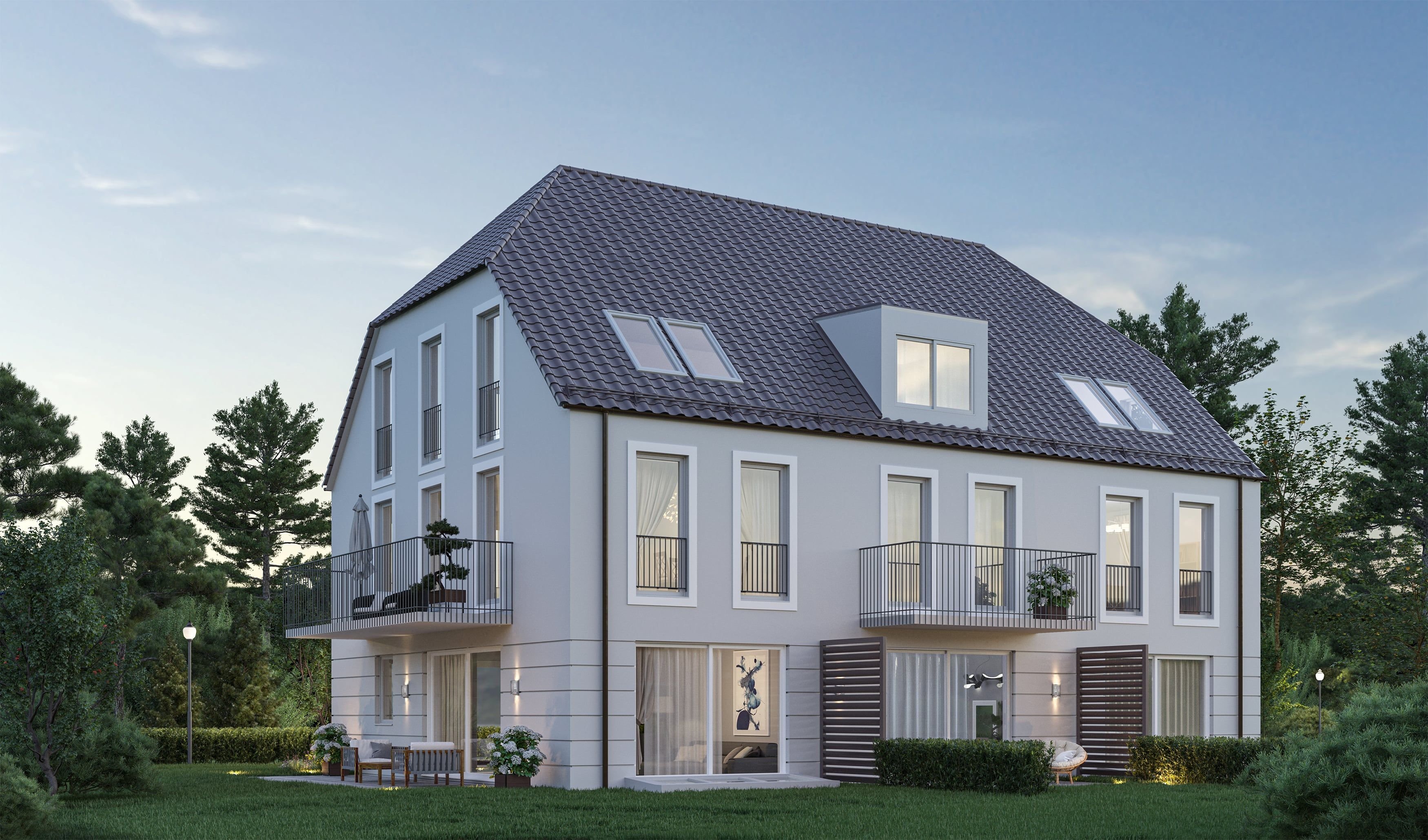 3D Visualization of multi family house with terraces in Munich region, Germany