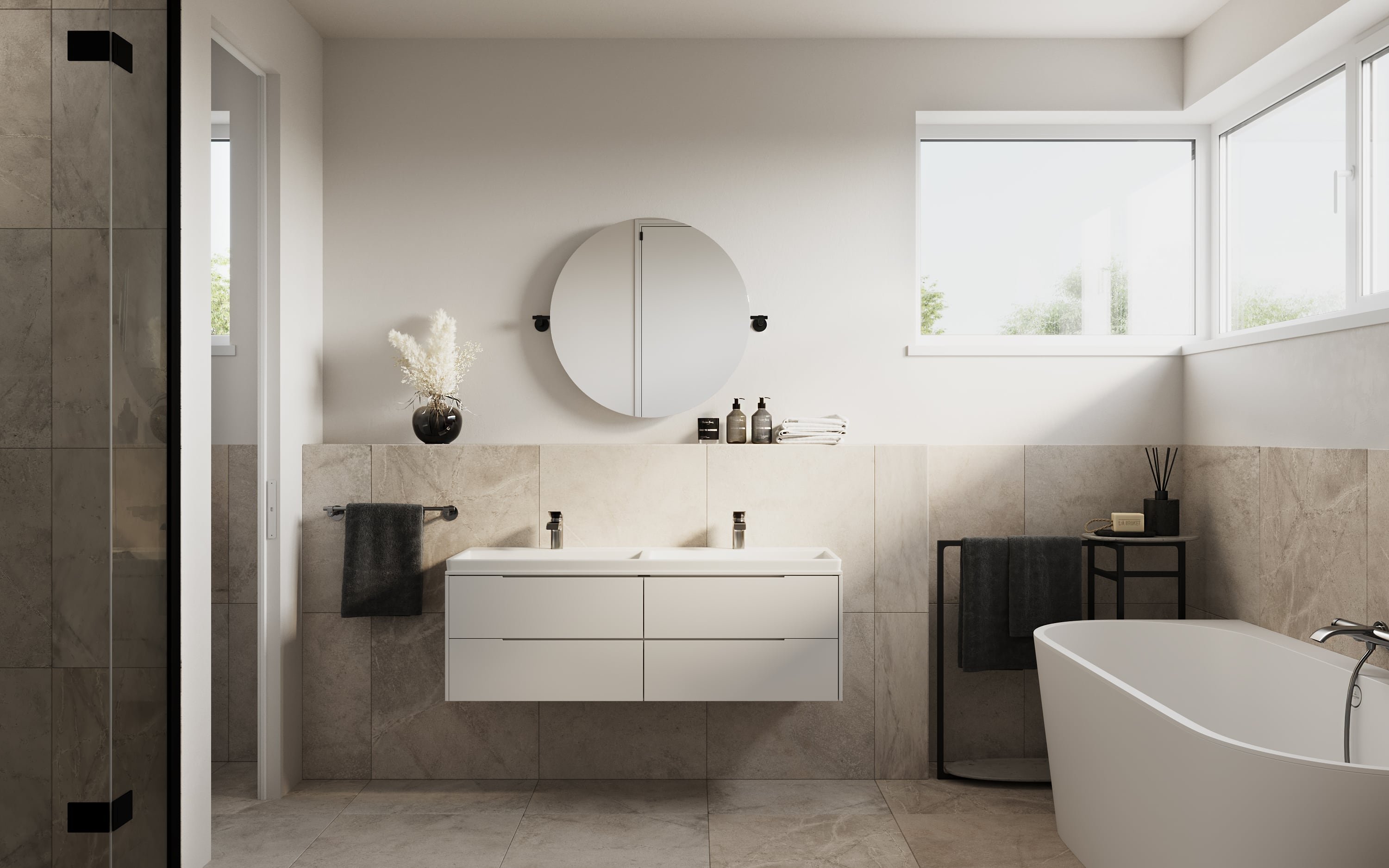 3D Architectural Visualization of master bathroom in apartment in Othmarscher Kirchenweg Hamburg, Germany