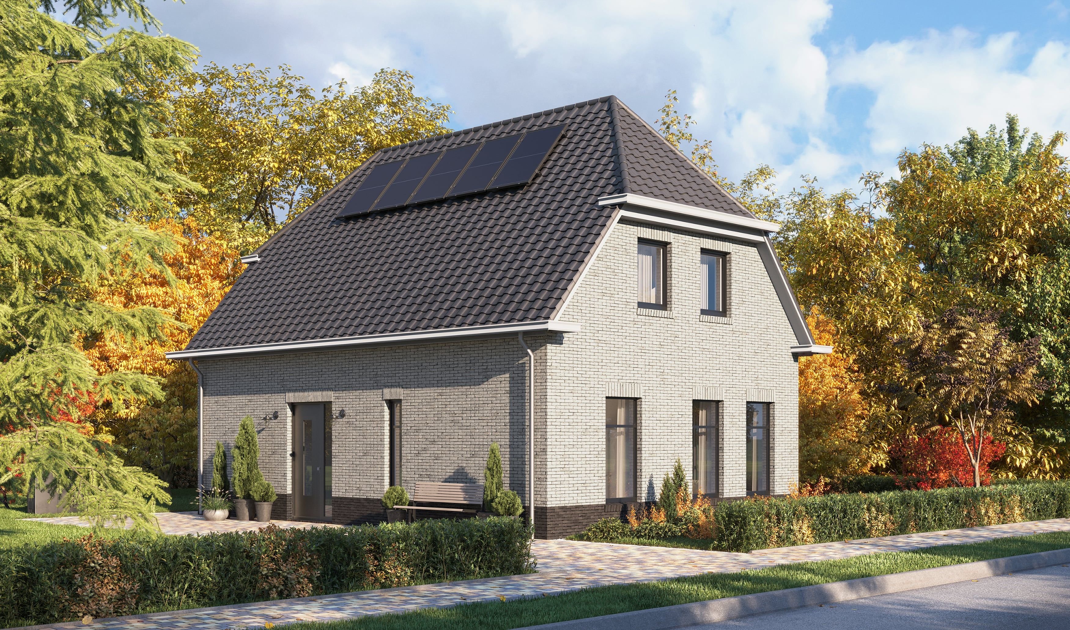 3D Exterior Visualization of Catalogue Family House with garden in Germany, Switzerland, Holland and Europe