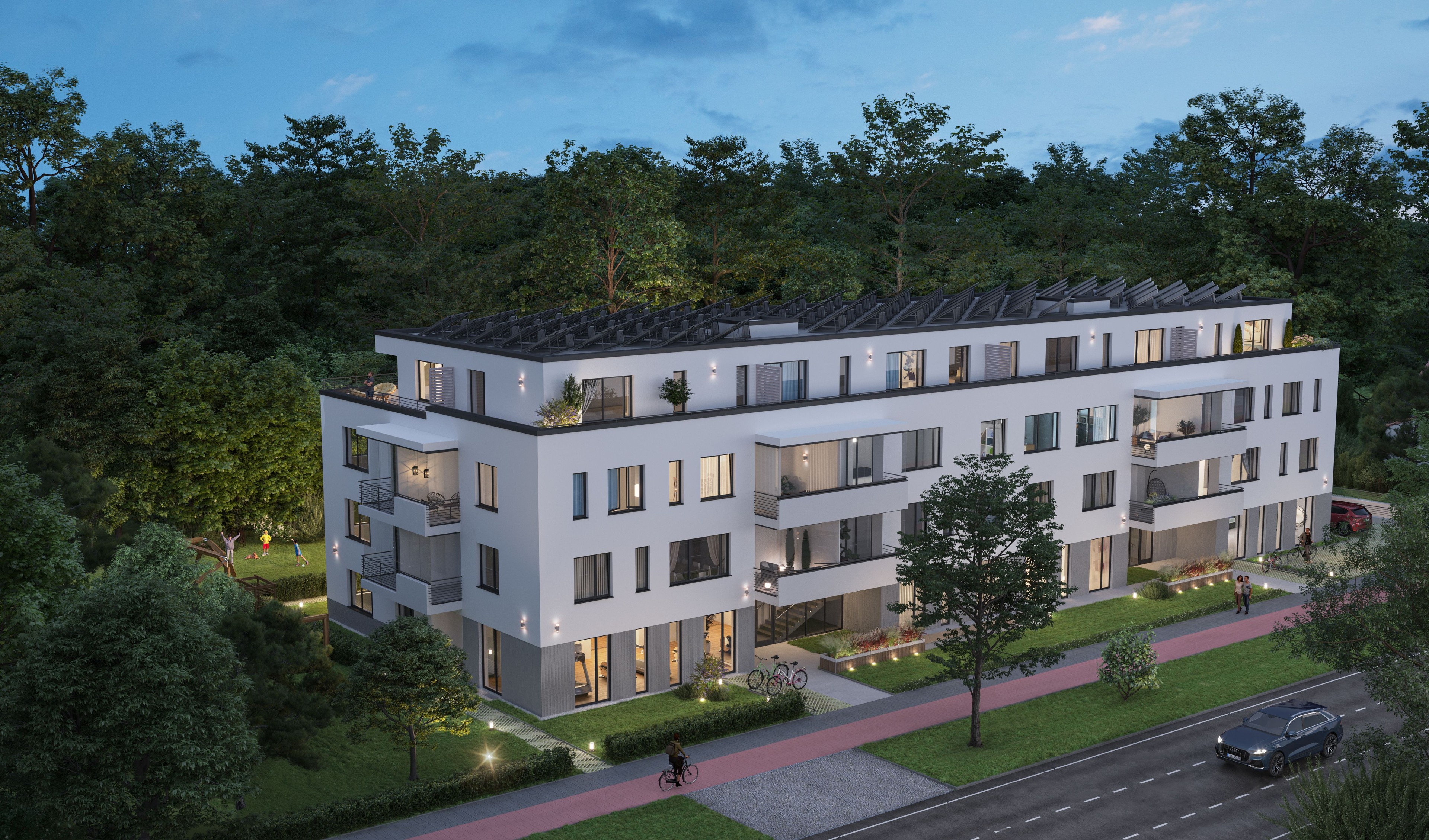 3D Visualisierung eines Neubau gebauten Mehrfamilienhauses in der Frohmestraße Hamburg Deutschland