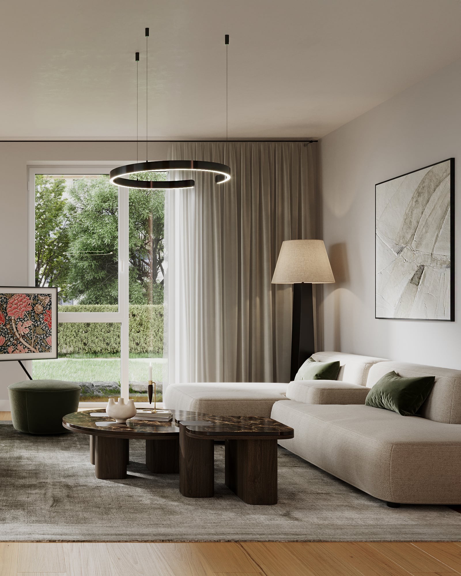 3D Interior Visualization of the living room in the apartment in Emil Andresen Straße Hamburg, Germany 