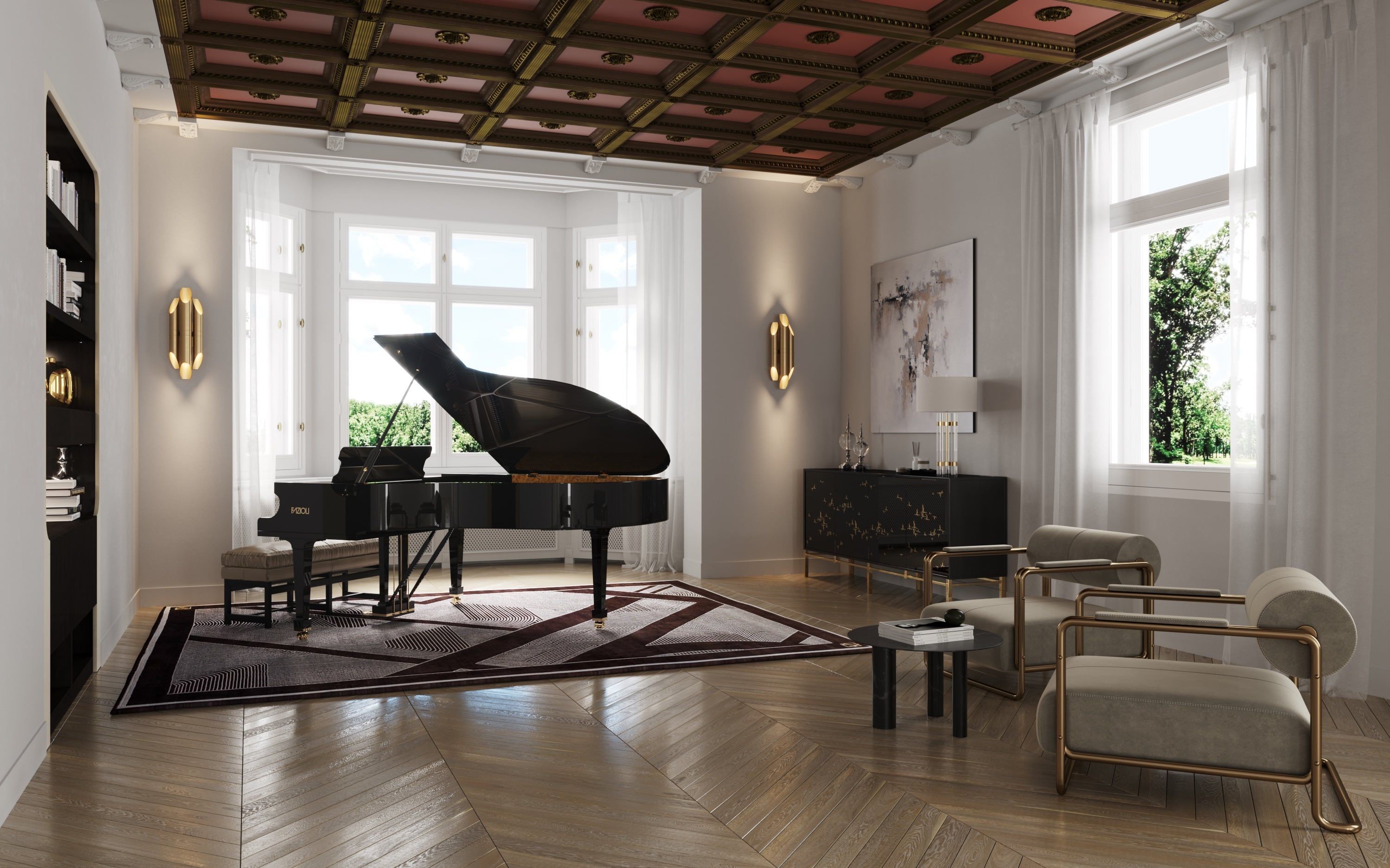 3D Interior Visualization of leisure space in renovated old built villa in Berlin Wannsee, Germany