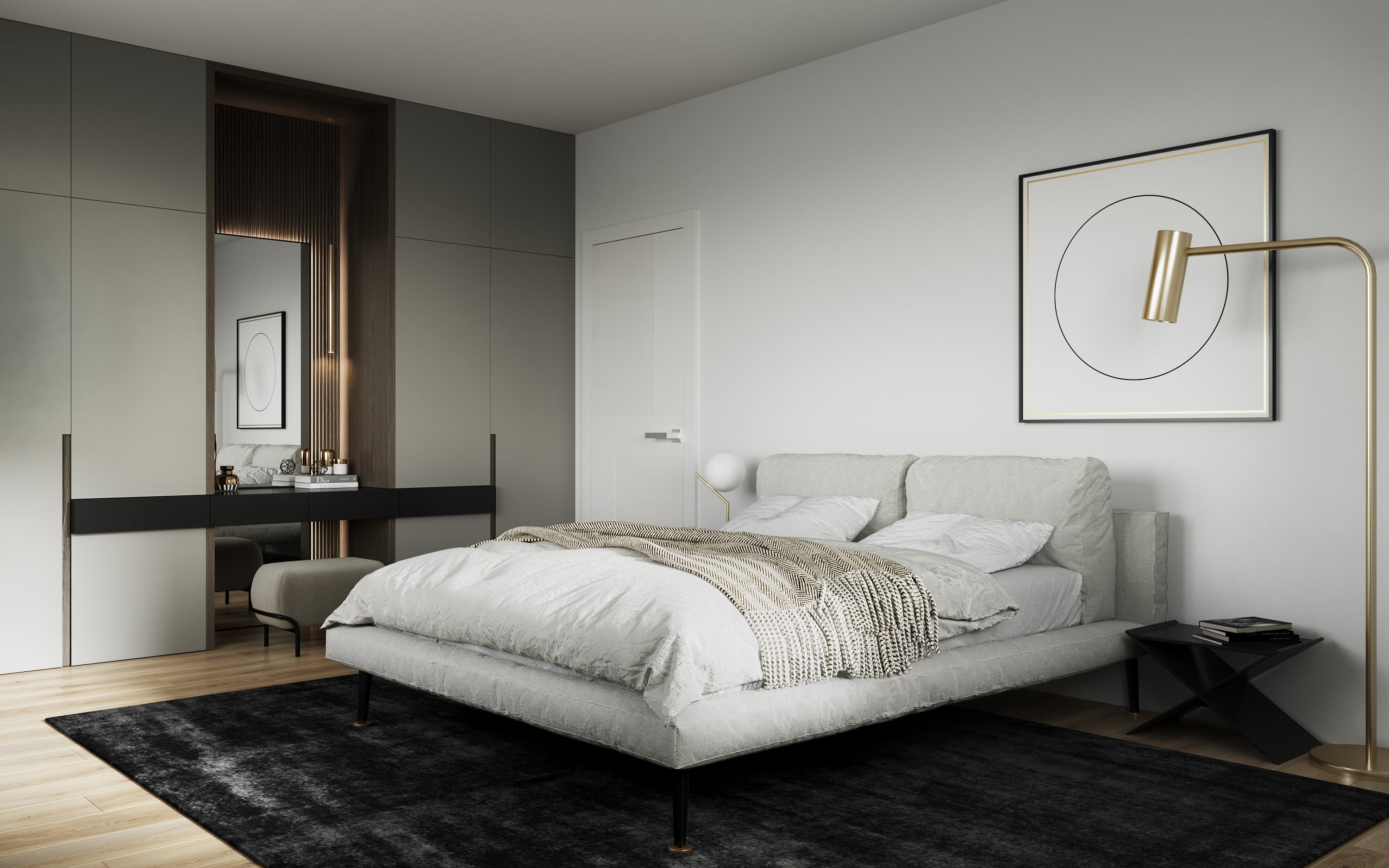 3D Interior Visualization of master bedroom in the new multi family house in Frohmestraße Hamburg Germany
