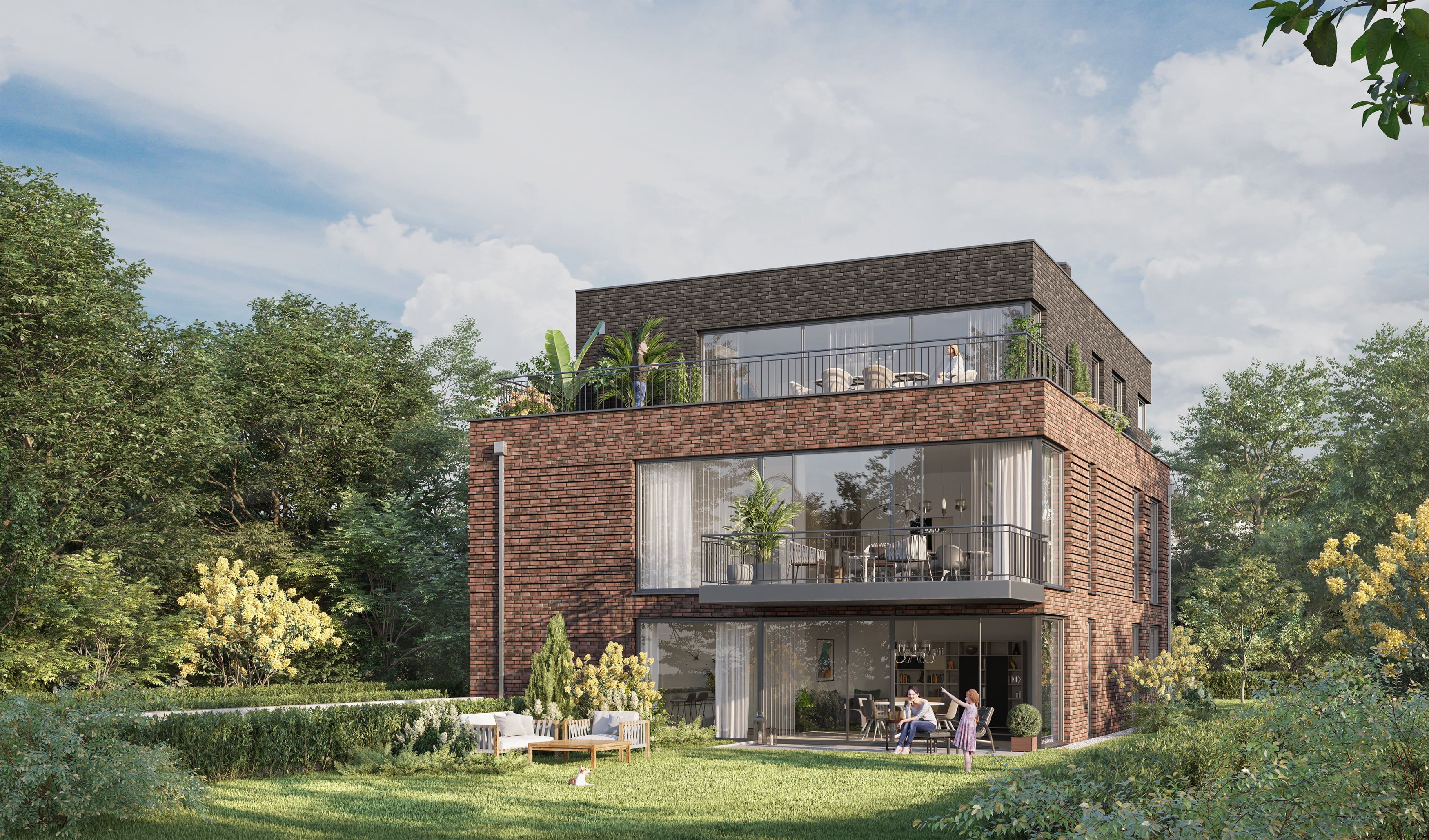 3D Visualization of the garden in new built house in Othmarscher Kirchenweg Hamburg, Germany