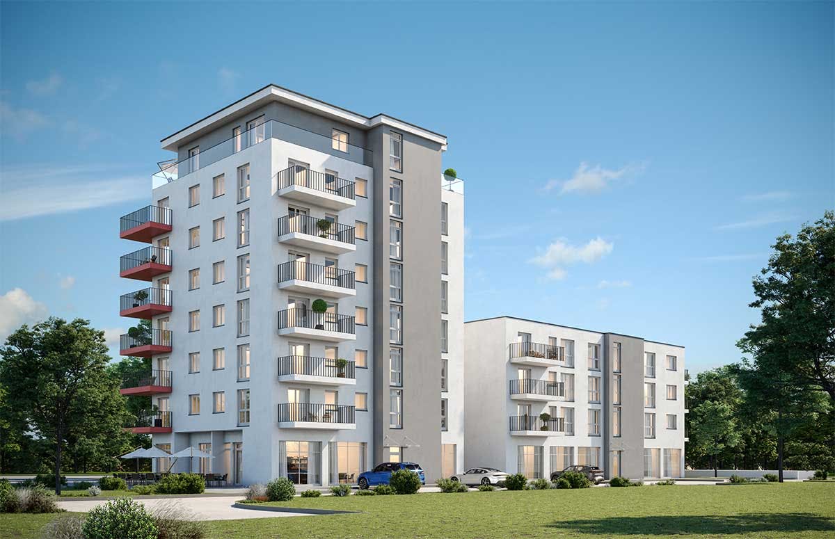 3D real estate Exterior Visualization of a building with apartments in Germany.