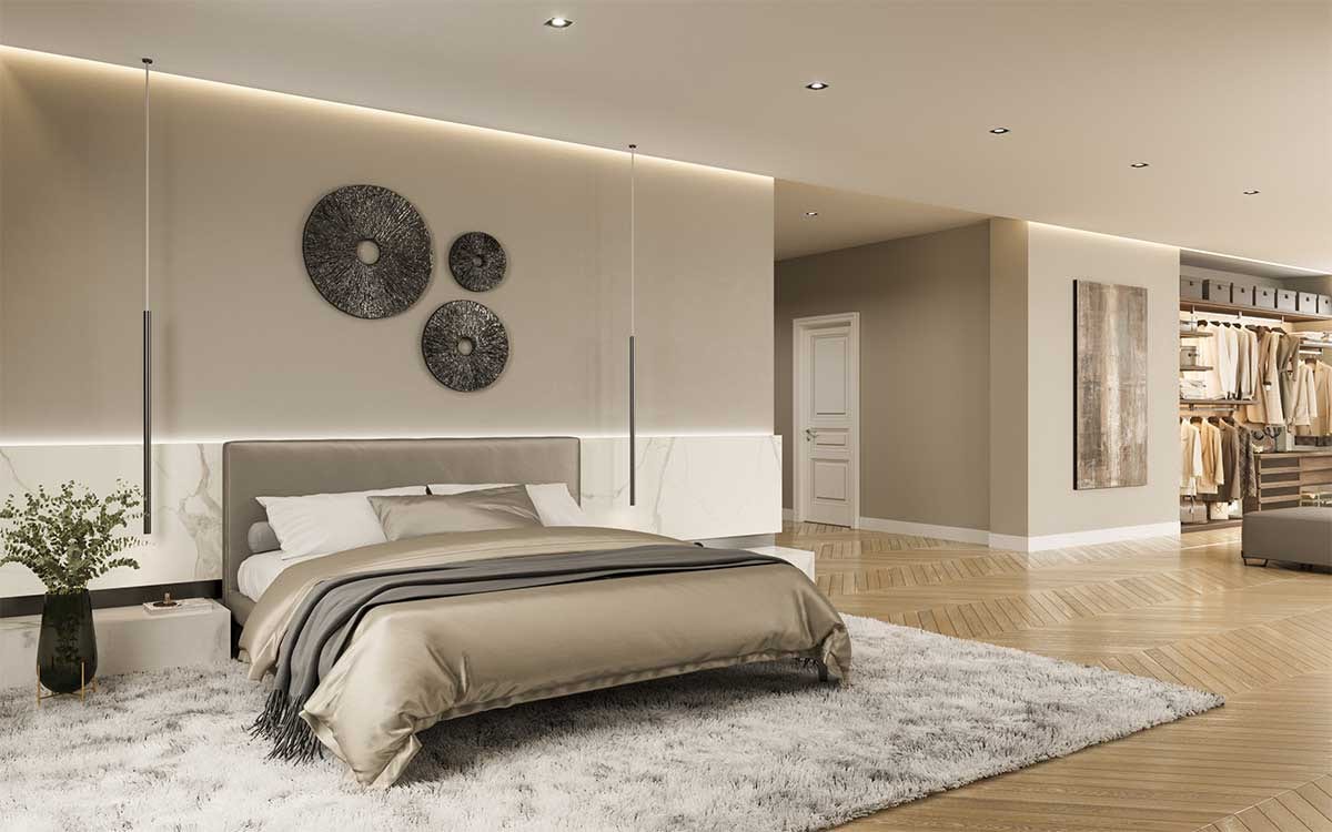 3D Interior Visualization of a bedroom with the design concept of the historical property in Berlin, Germany