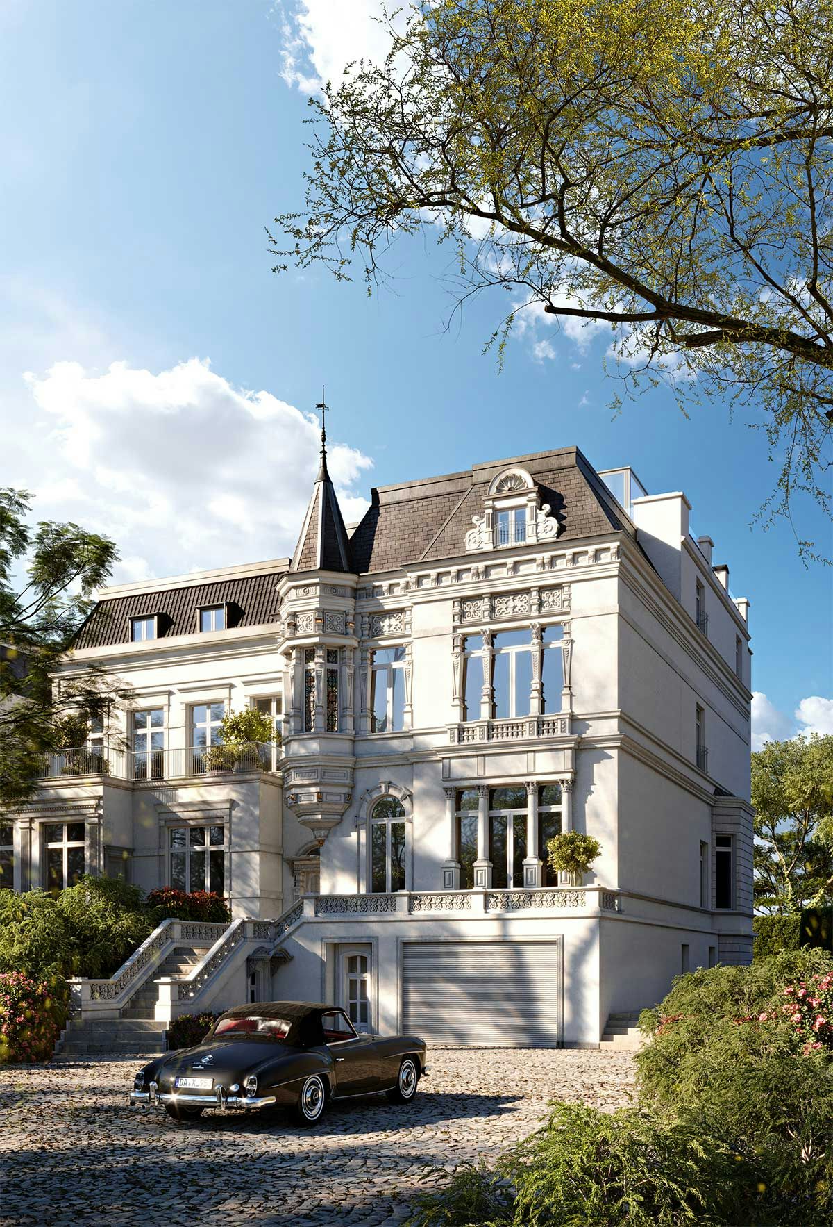 3D Exterior Visualization of the historical property in Hamburg, Germany. Image 01