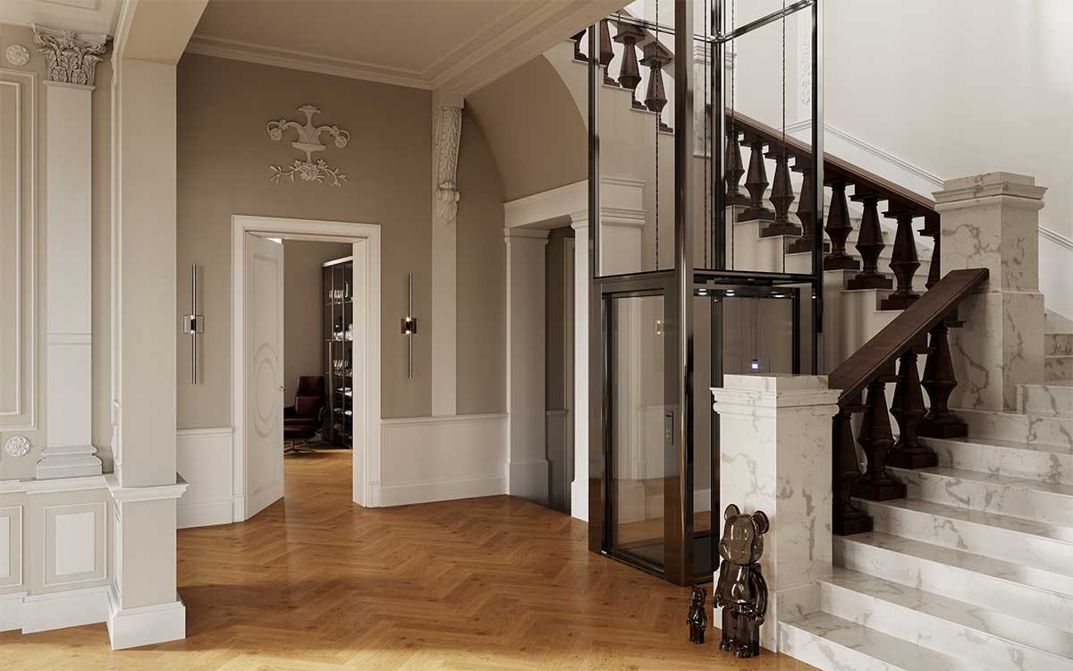 3D Interior Visualization with the design concept of a hallway with the staircase of the historical property in Hamburg, Germany 