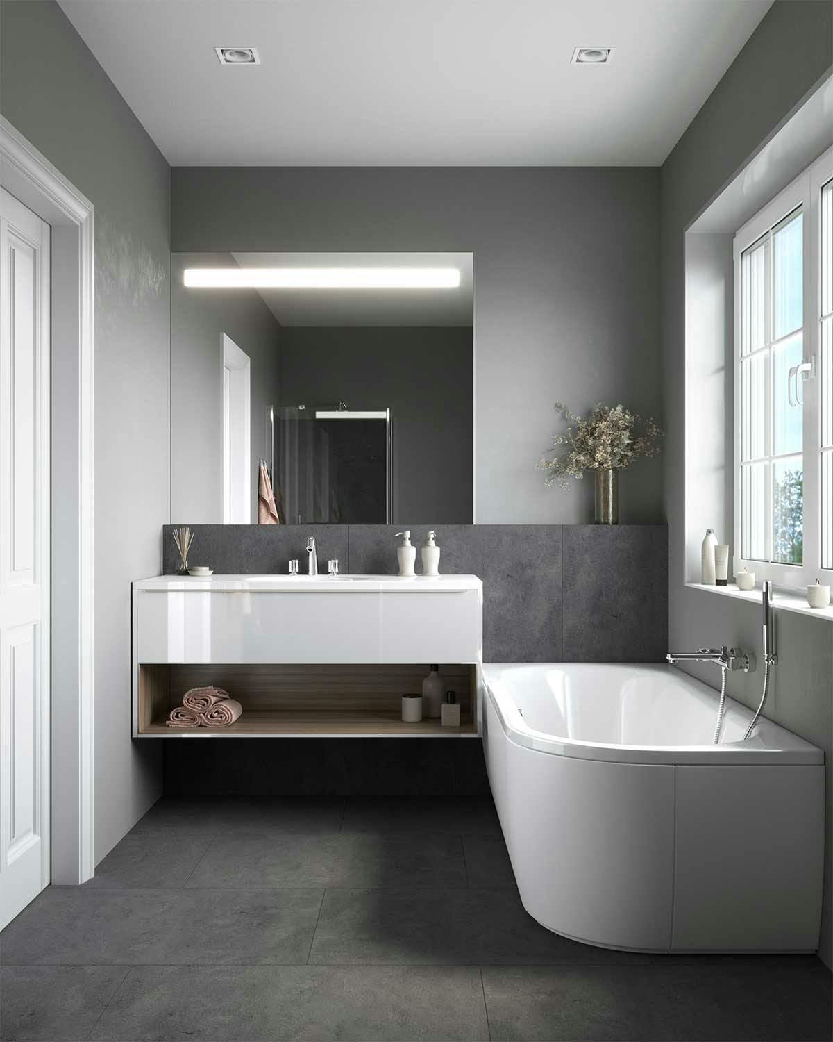 3D Interior Visualization with the design concept of a bathroom in a private double house in Haar.