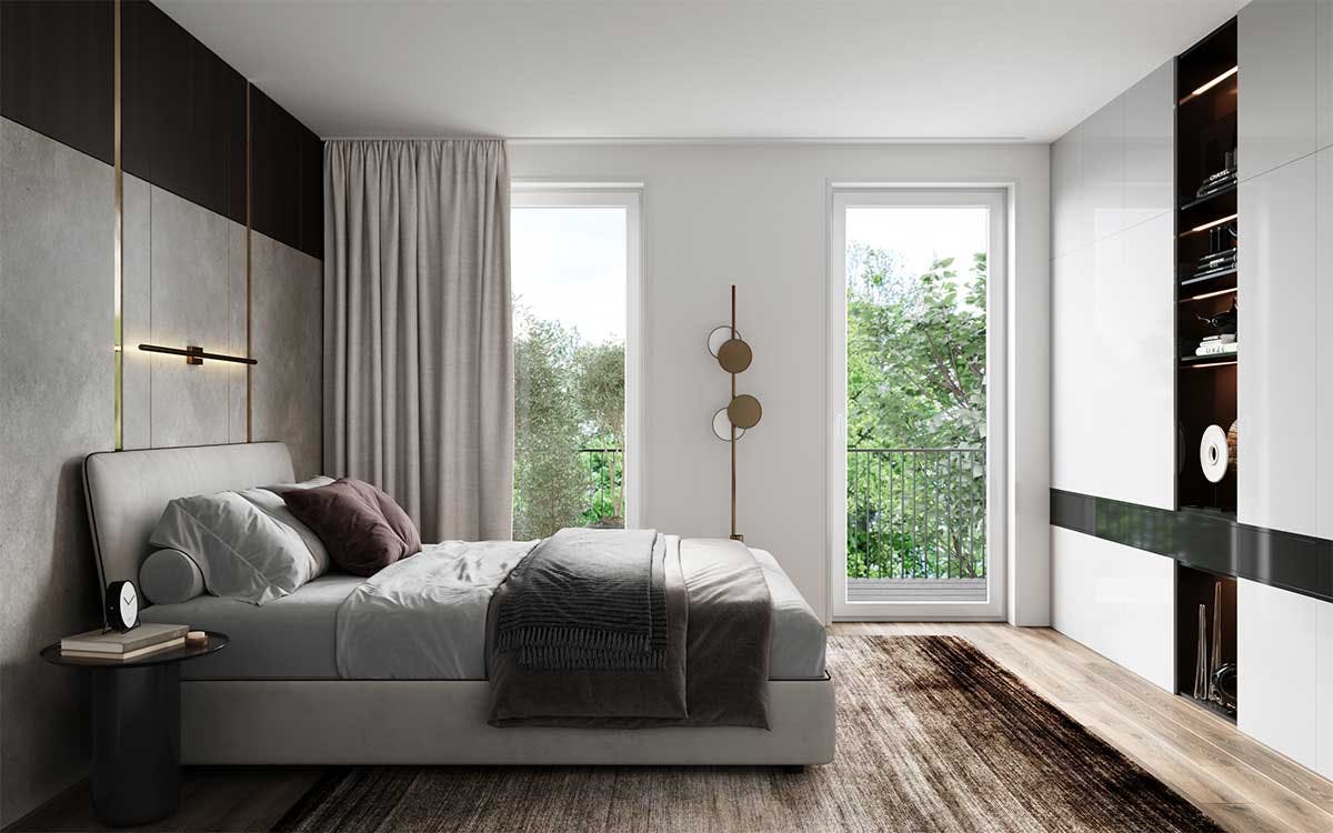 3D Interior Visualization with the design concept of a bedroom in a townhaus in Munich.