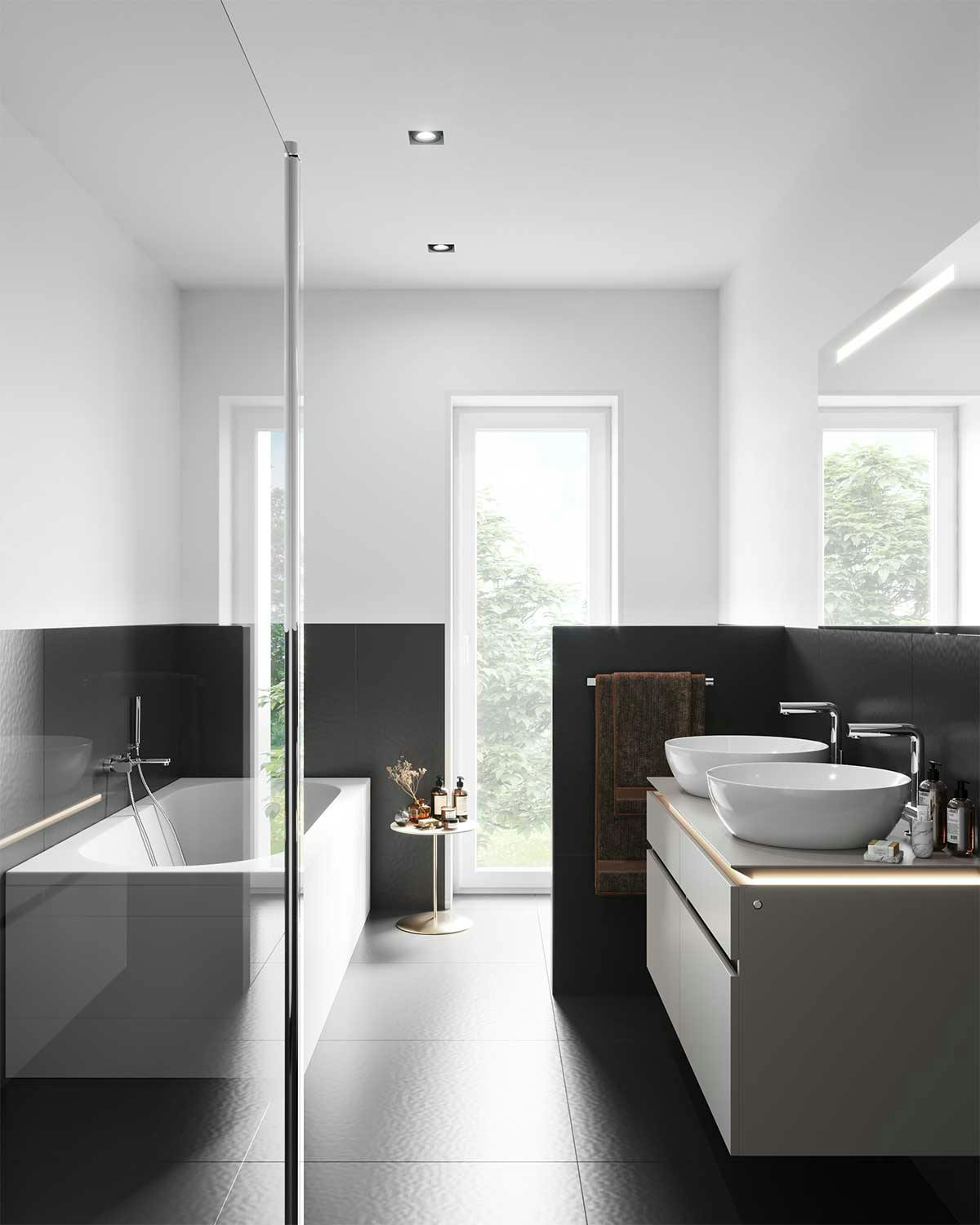 3D Interior Visualization with the design concept of a bathroom in a double house in Germany.