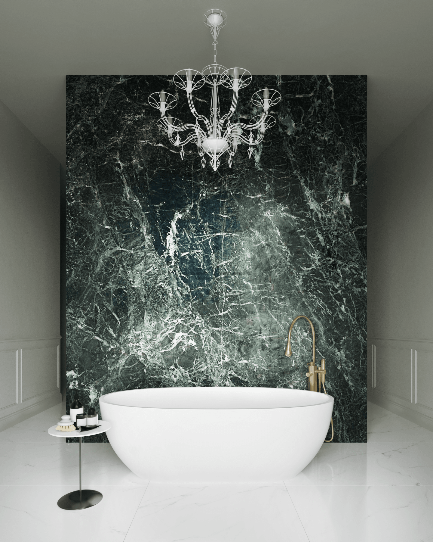 3D Rendering of the bathroom with the free standing bathtub in the historical apartment in Hamburg Germany 3D Rendering of the bathroom with the free standing bathtub in the historical apartment in Hamburg Germany