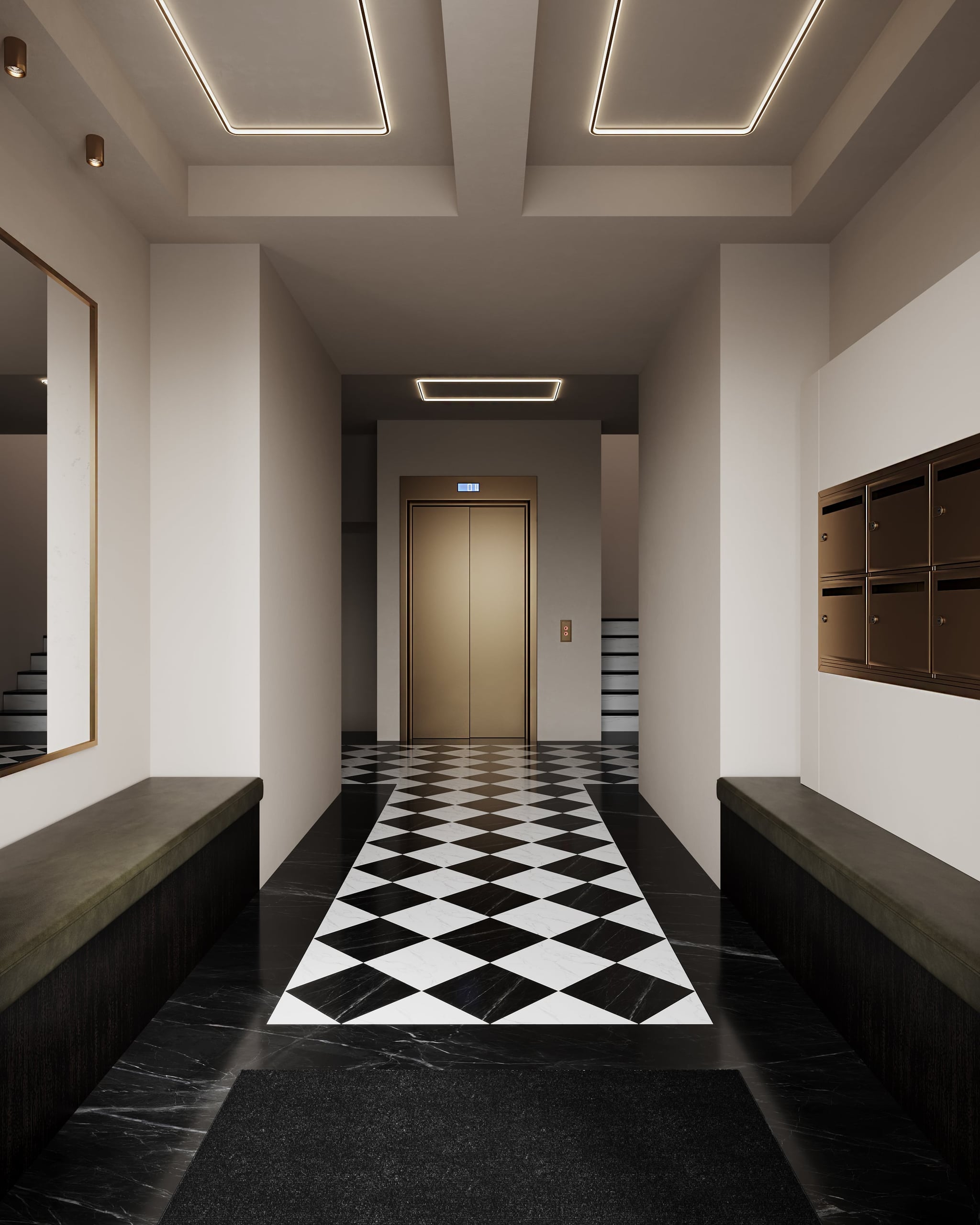 3D Interior Visualization of the Entrance Hallway in multi family house in Potsdam, Germany 3D Interior Visualization of the Entrance Hallway in multi family house in Potsdam, Germany