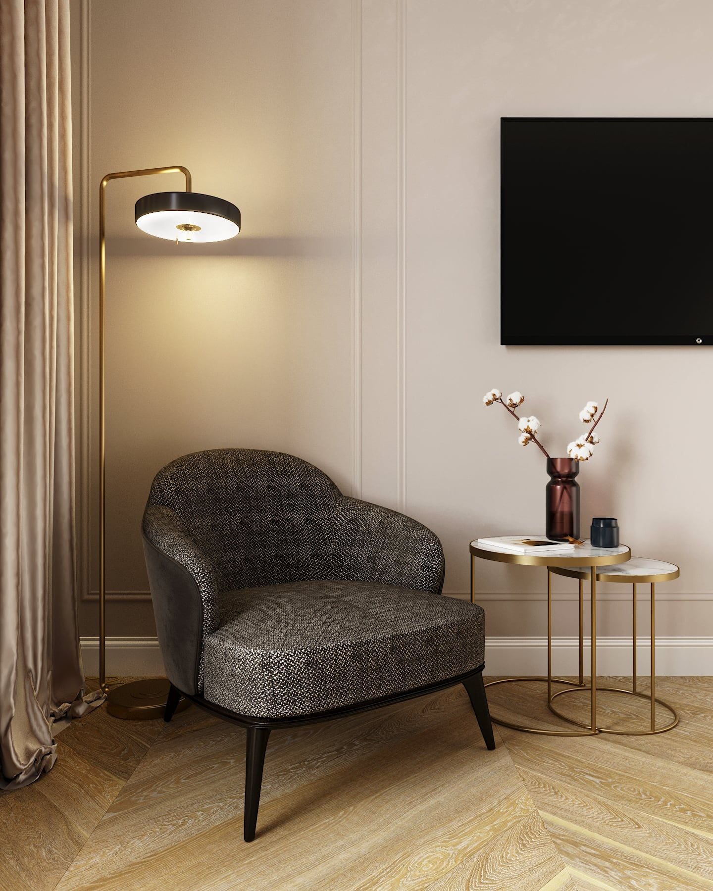 3D Architectural interior visualization on the leisure area in the master bedroom in the luxurious apartment in Hamburg Germany 3D Architectural interior visualization on the leisure area in the master bedroom in the luxurious apartment in Hamburg Germany