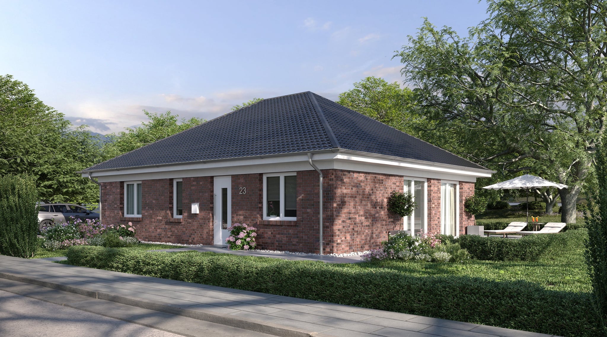 3D Exterior Visualization of Catalogue Family House with garden in Germany, Switzerland, Holland, Great Britain, Europe and United States of America 3D Exterior Visualization of Catalogue Family House with garden in Germany, Switzerland, Holland, Great Britain, Europe and United States of America
