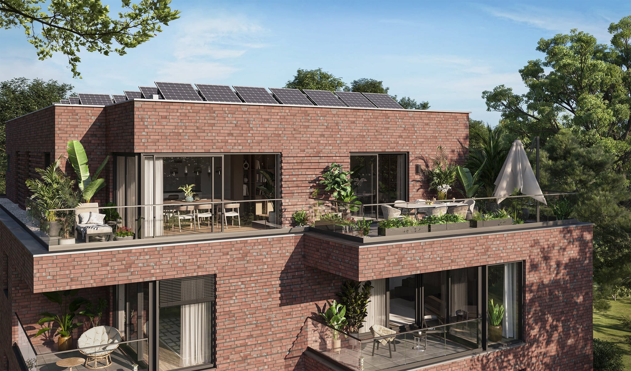 3D Exterior Visualization of a multi family apartment house with terraces in Eulenkrugstraße Hamburg, Germany 3D Exterior Visualization of a multi family apartment house with terraces in Eulenkrugstraße Hamburg, Germany