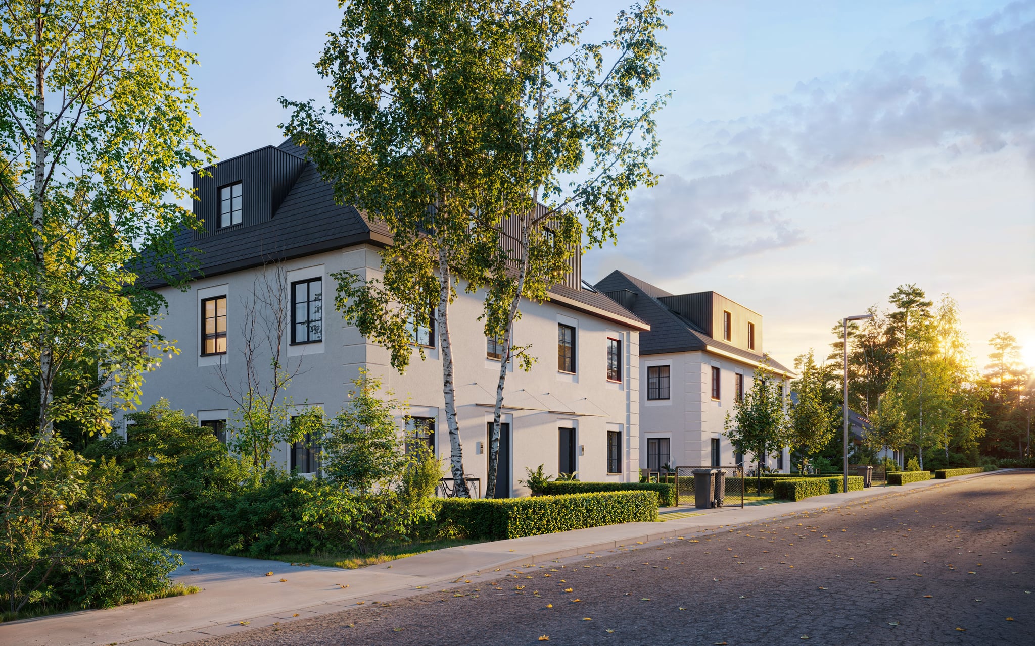 3D Architektur Außenvisualisierung von zwei Doppelhäusern in Erlangen, Deutschland
