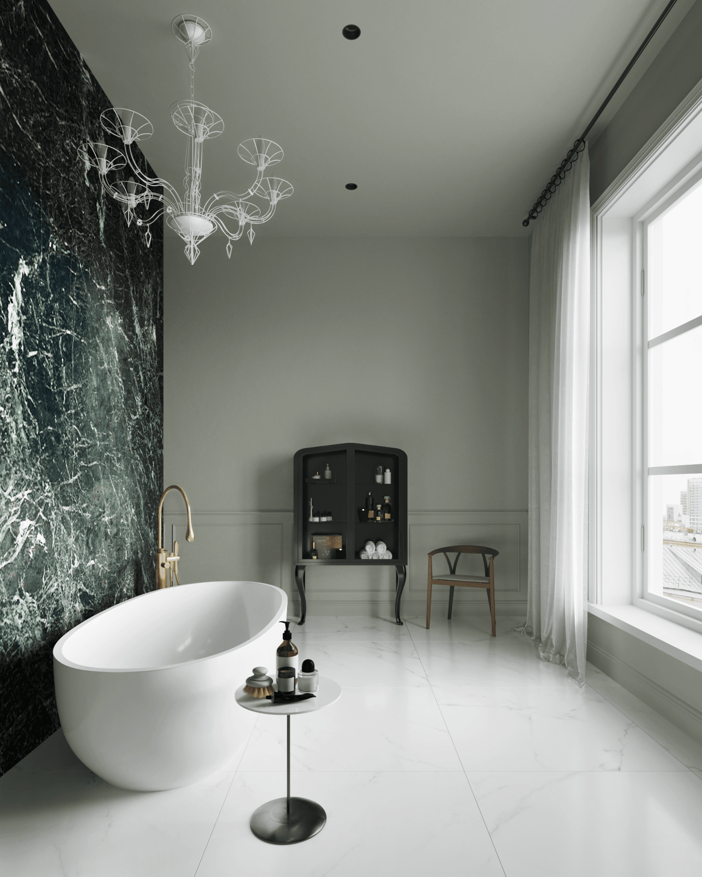 3D Visualization of the master bathroom with the free standing bathtub in the luxury apartment in Hamburg Germany 3D Visualization of the master bathroom with the free standing bathtub in the luxury apartment in Hamburg Germany
