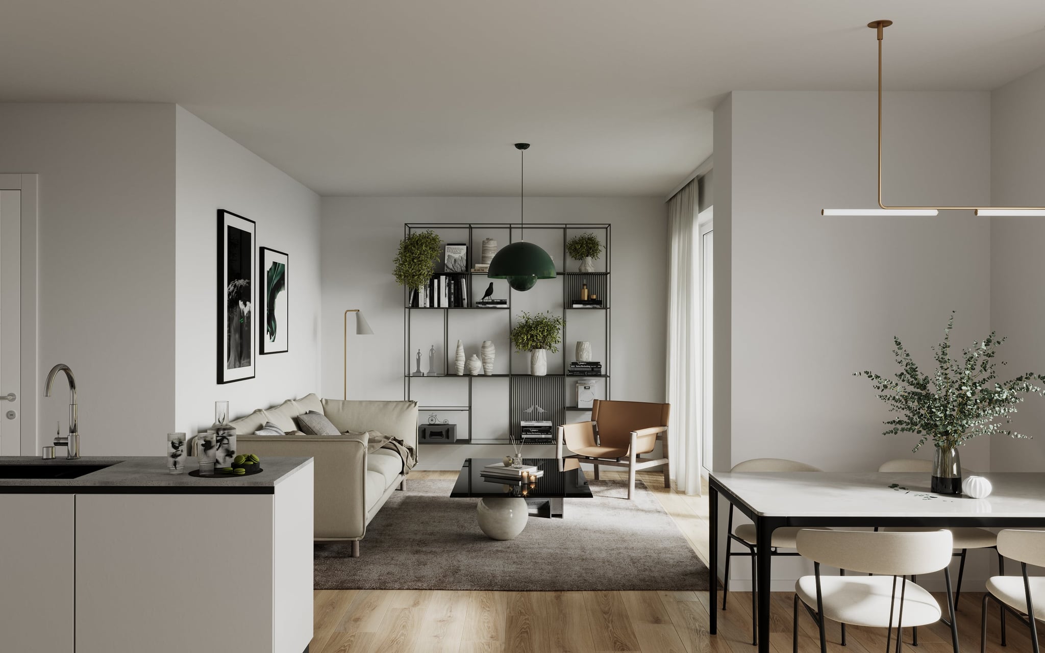 3D Interior Visualization of living room with dining space and kitchen in Grothwisch Hamburg, Germany 3D Interior Visualization of living room with dining space and kitchen in Grothwisch Hamburg, Germany