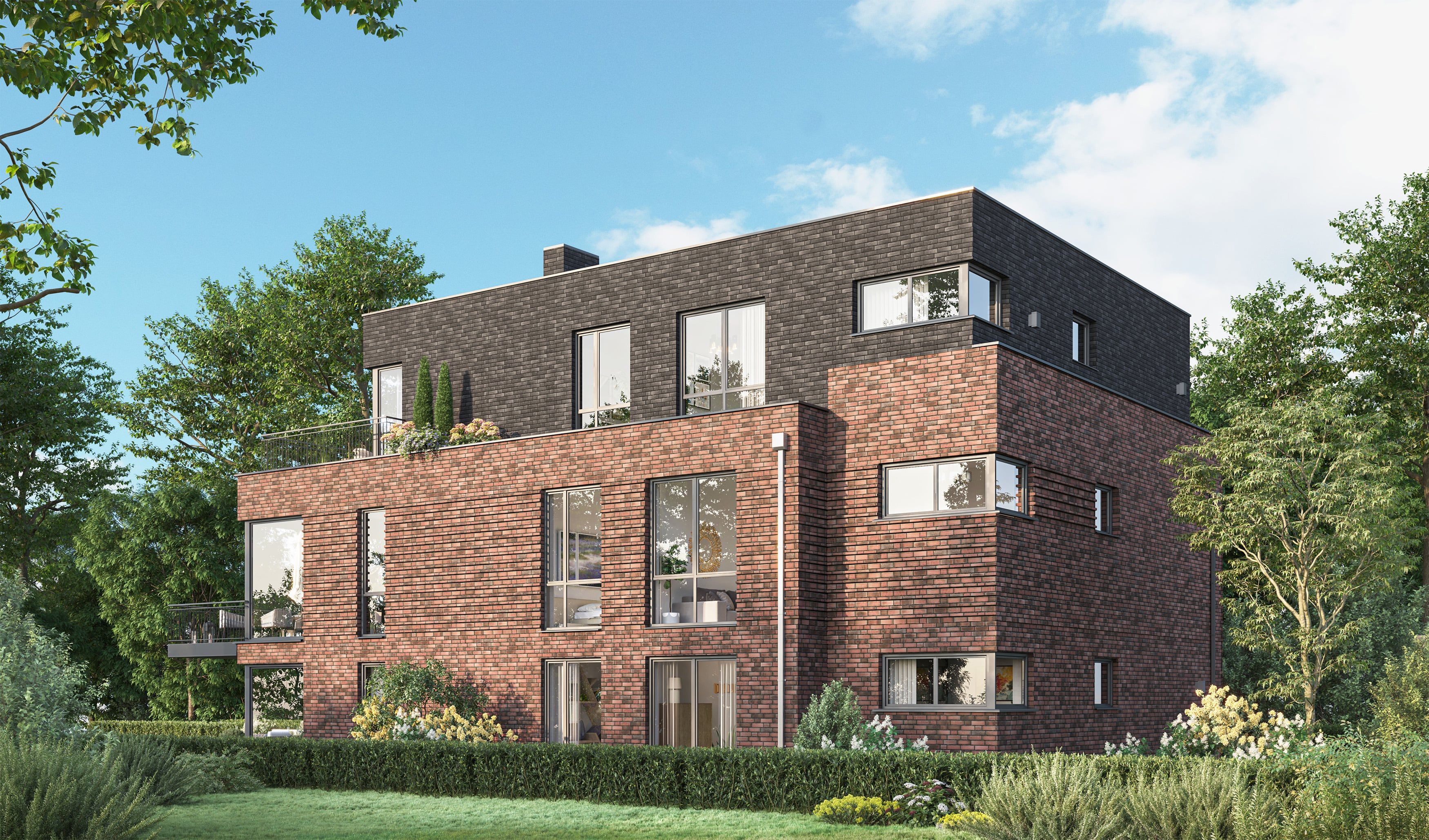 3D Visualization of new multi family house with terrace and garden in Othmarscher Kirchenweg Hamburg, Germany 3D Visualization of new multi family house with terrace and garden in Othmarscher Kirchenweg Hamburg, Germany