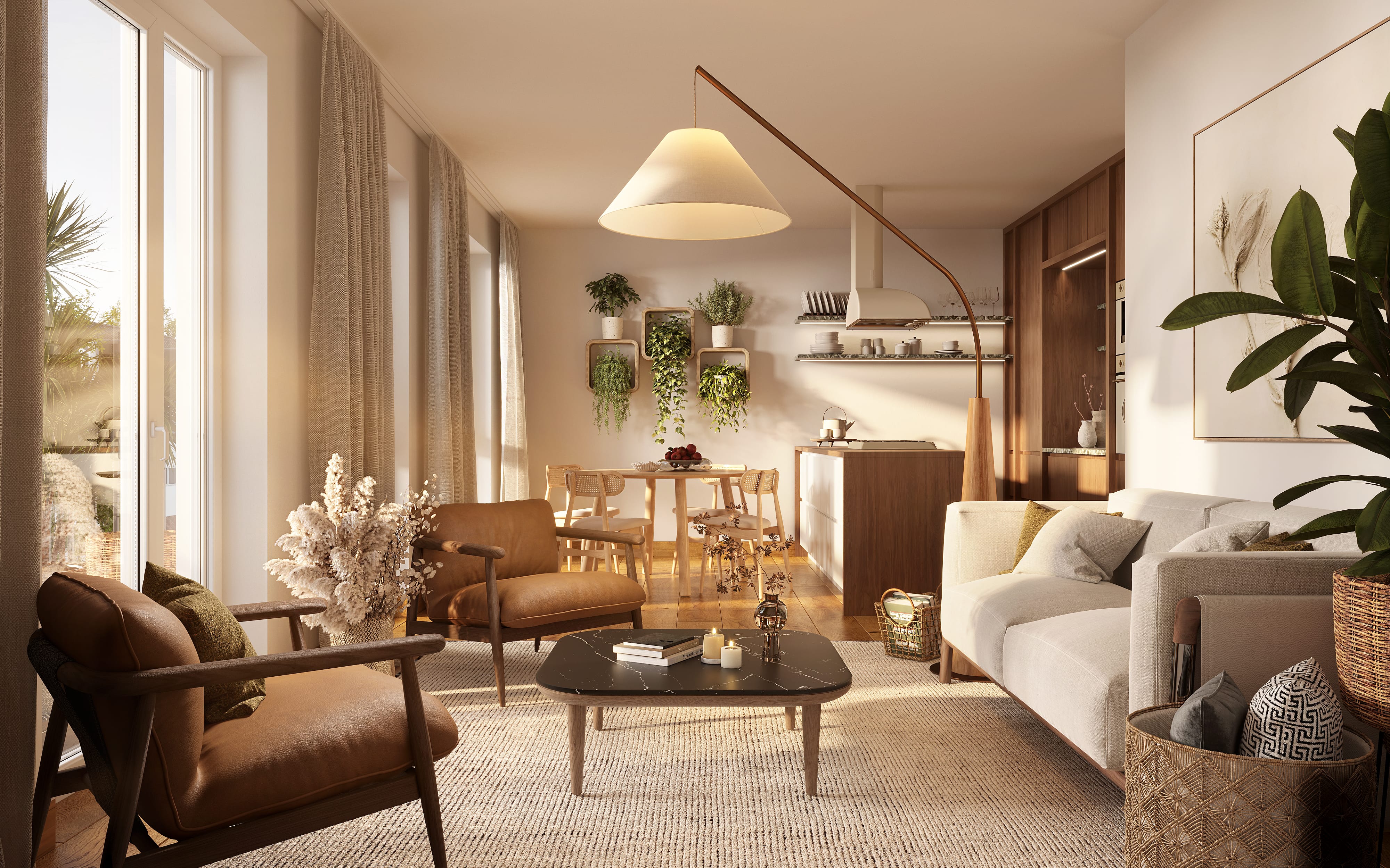 Bright, spacious living area in a luxury apartment, featuring modern furnishings and ample natural light. Bright, spacious living area in a luxury apartment, featuring modern furnishings and ample natural light.